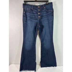 Ariat REAL Denim High Rise Flare Jeans Dark Wash Raw Hem Button Fly 32R